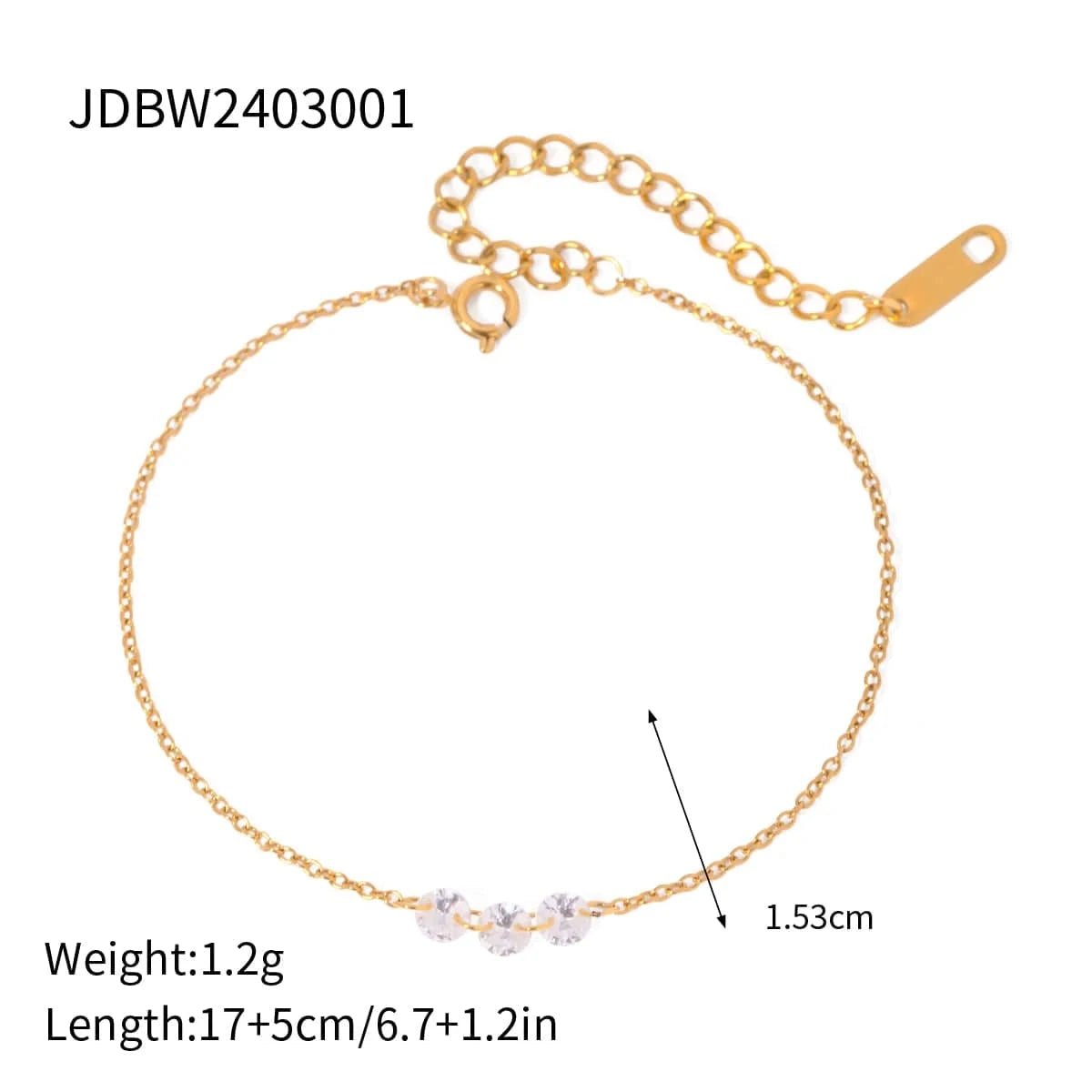 Cute / 17cm / BR977 BR977 Blingbling Zircon 18K Gold Plated Oval Zircon Dainty Charm Chain Stainless Steel Bracelet Ladies Jewelry Gift