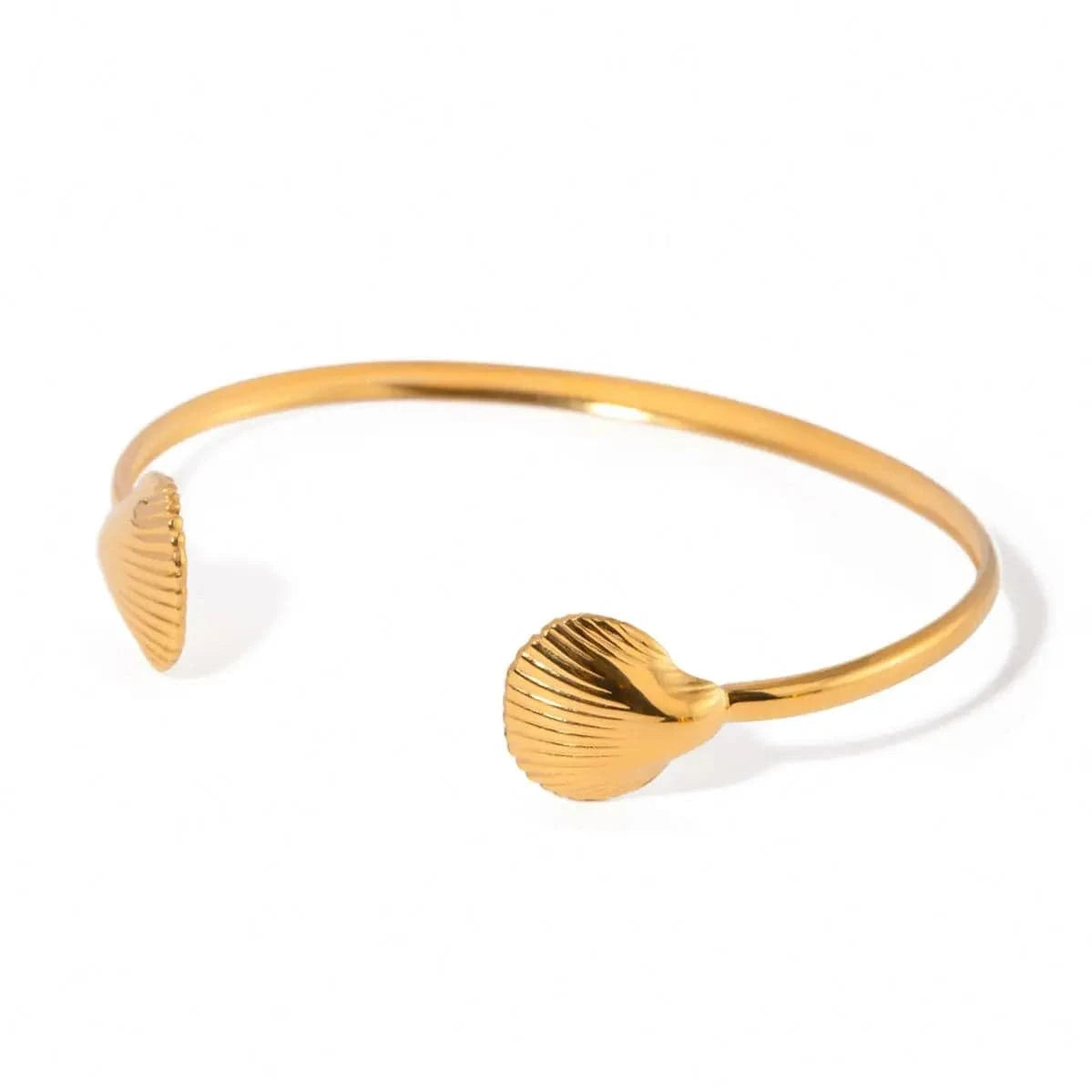 Cute / 6cm / BG876 BG876 18K PVD Gold Plated Minimalist Big Scallop Fan Shell open Cuff Bangle For Women