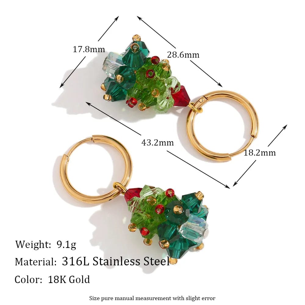 Cute and fashion / Gold earrings Nice cute earrings Christmas tree vintage jewelry shining glass beads earrings necklace jewelry set christmas gift for girls