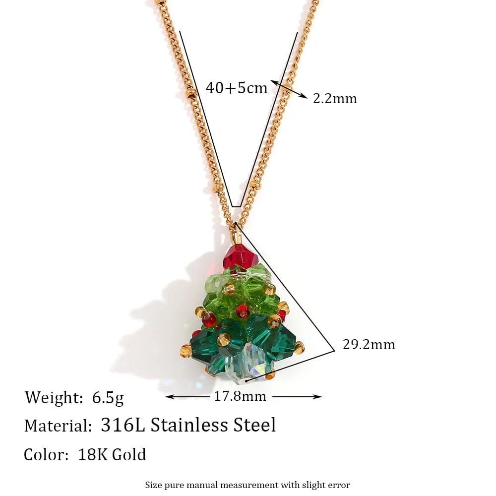 Cute and fashion / Gold Necklace Nice cute earrings Christmas tree vintage jewelry shining glass beads earrings necklace jewelry set christmas gift for girls