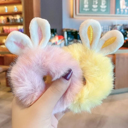 Cute Plush Rabbit Ear Hair Rope Lovely Ring Women Autumn Winter High Elastic Band Scrunchies Fur Hair Ties for Girls