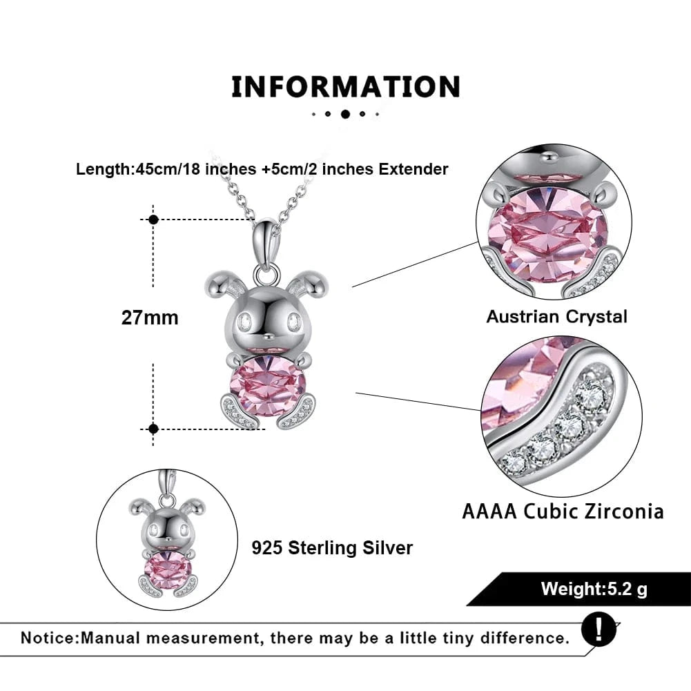 Cute / SSWN19 SWN19 RINNTIN Cute 925 Sterling Sliver Pink Crystal Rabbit Pendant Necklace for Women