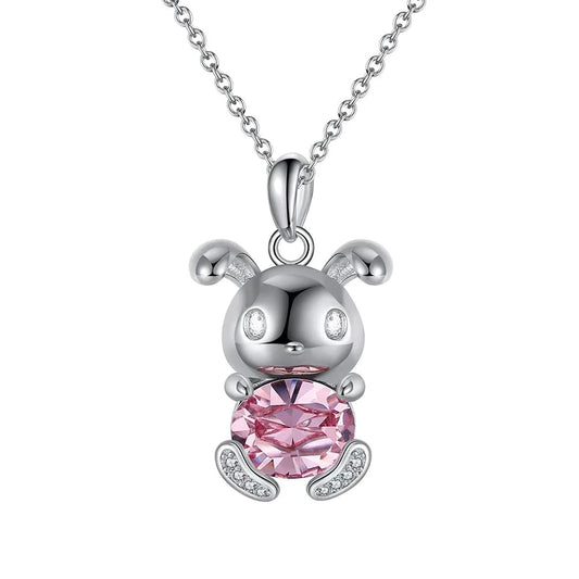 Cute / SSWN19 SWN19 RINNTIN Cute 925 Sterling Sliver Pink Crystal Rabbit Pendant Necklace for Women