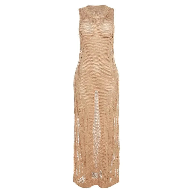 CUTENOVA 23DS062810 Sexy Knitted Solid  2024 Summer Sundress Girls Maxi Tank Dress Dresses Women Clothing