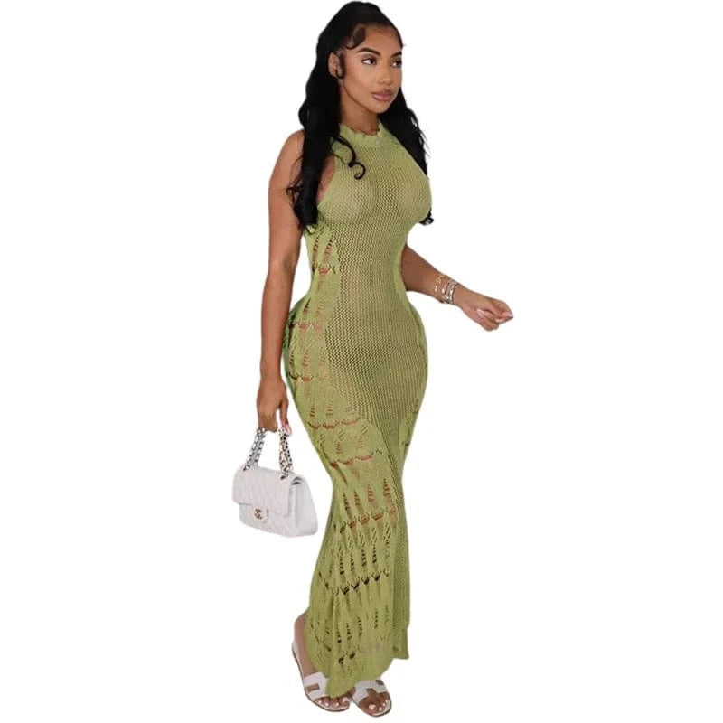 CUTENOVA 23DS062810 Sexy Knitted Solid  2024 Summer Sundress Girls Maxi Tank Dress Dresses Women Clothing