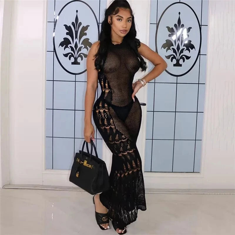 CUTENOVA 23DS062810 Sexy Knitted Solid  2024 Summer Sundress Girls Maxi Tank Dress Dresses Women Clothing