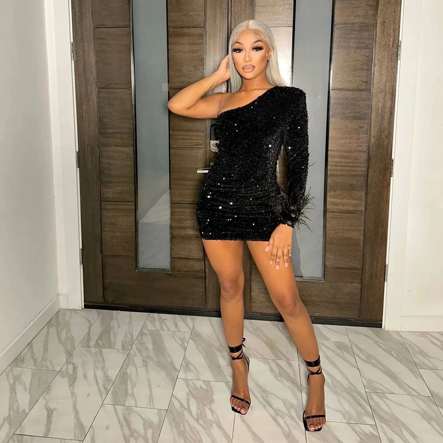 CUTENOVA 23DS121502 New 2024 Fashion Sequined Women Mini Dress Sexy Club Party Dresses Women's Dresses