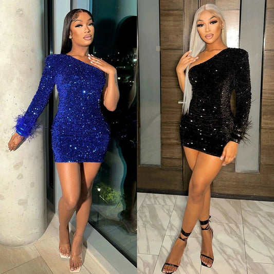 CUTENOVA 23DS121502 New 2024 Fashion Sequined Women Mini Dress Sexy Club Party Dresses Women's Dresses