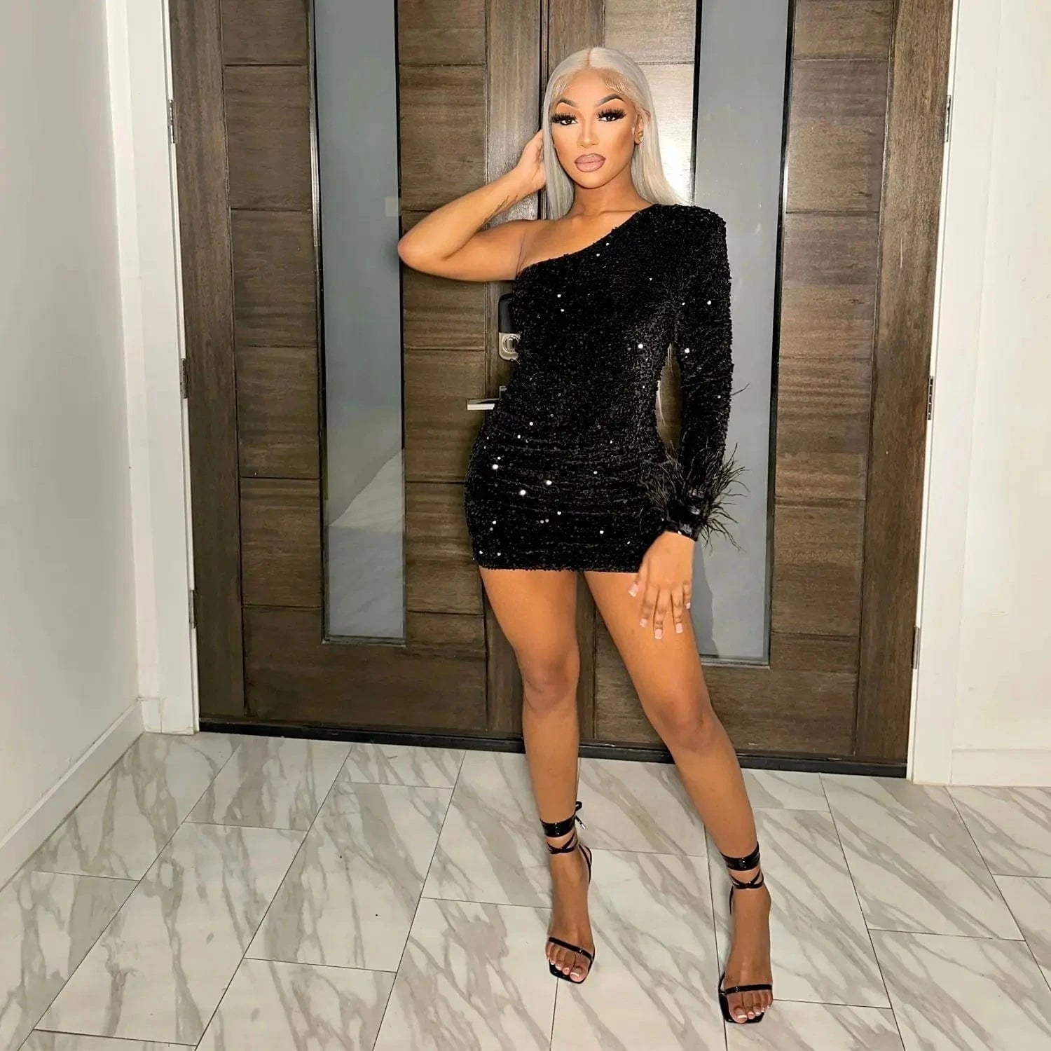 CUTENOVA 23DS121502 New 2024 Fashion Sequined Women Mini Dress Sexy Club Party Dresses Women's Dresses