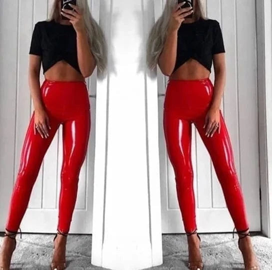 Cutenova 23PT122303 Winter 2024 Stretchy Shinny PU Leather Leggings For Women Sexy Women'S Pants & Trousers