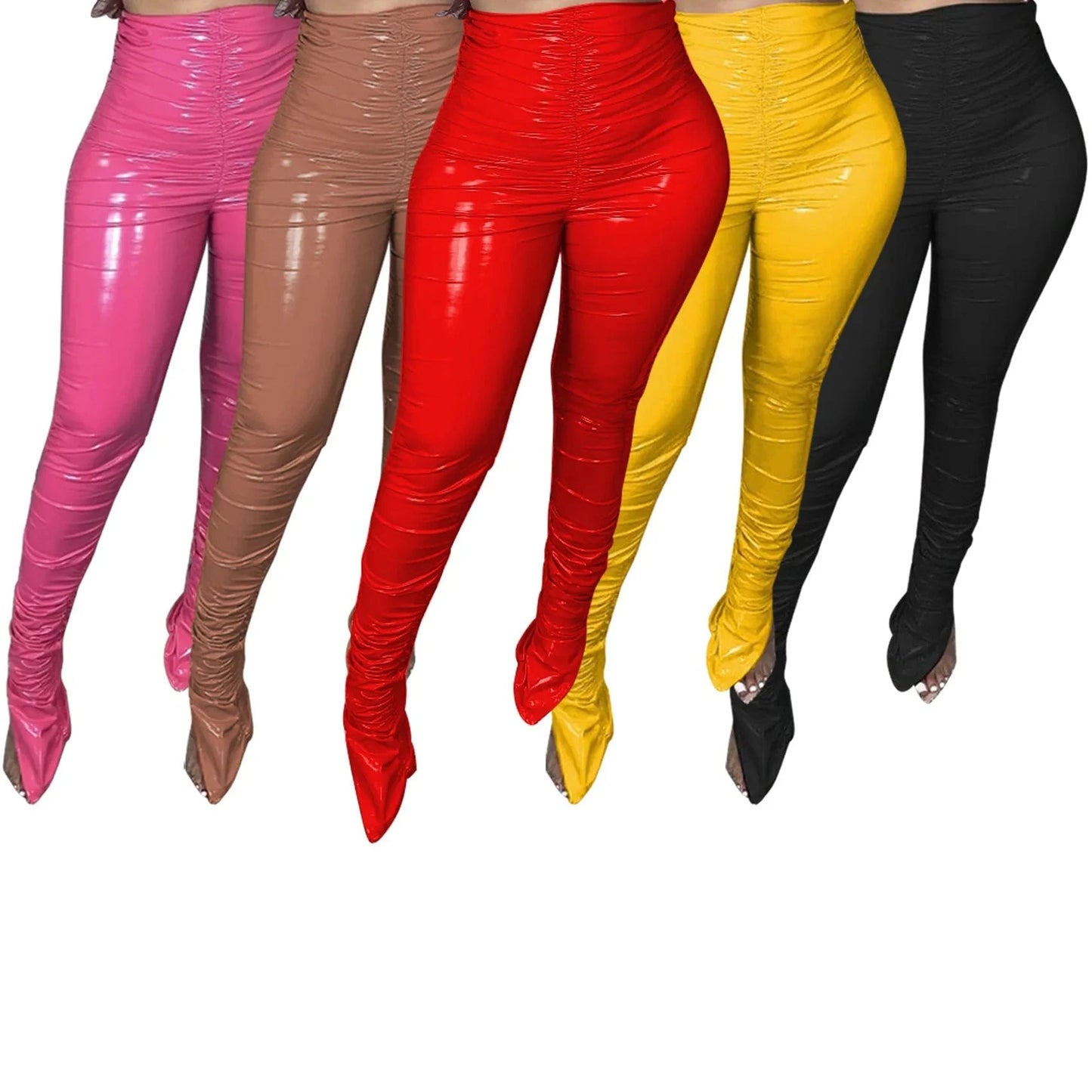 CUTENOVA 23PT122304 Ins 2024  Hot-Slling Solid Tight Club  Leather Pants Stacked Pants For Women