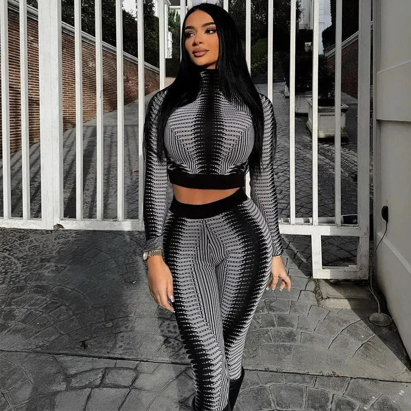 CUTENOVA 23ST121203 Fashion 2024 Trendy Crop Top With Leggings Women Leggings Sets Women's Set