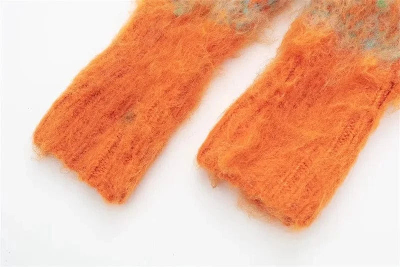 CUTENOVA 23TP122702 Fashion Color Blocking Pullover Women Streetwear Crop Cardigan 2024 Women's Sweaters