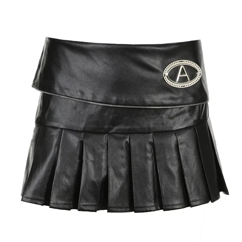 Cutenova 24SK01102  Sexy 2024 Girls Fashion Motorcycle Patchwork Zippers Pleated PU Leather Skirt Mini Skirts For Women