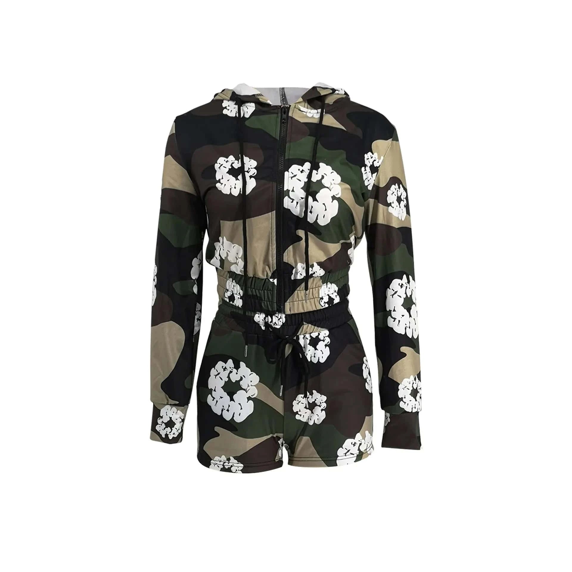 CUTENOVA 24ST011308 New 2024 Casual Printed Loungewear Shorts And Hooded Top Set For Women Two Piece Outfit Women'S Sets