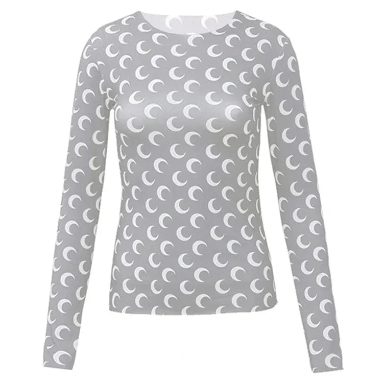 Cutenova 24TP011804  Fashion 2024 Moon Graphic T Shirts Y2K Crop Top Women Streetwear Ladies Top