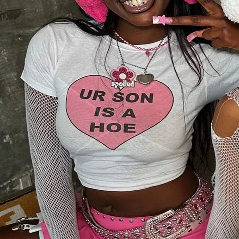 CUTENOVA 24TP021803 INS 2024 Y2K Fashion American Girls Summer Ctue Letter T Shirts Women Crop Top