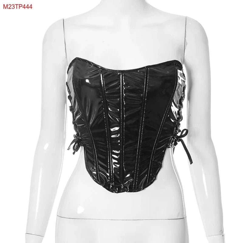 Cutenova M23TP444 Candy Color Y2K Hot Girl Tube Top Bright  Leather Waist Slim Corset Top Tank Top Women