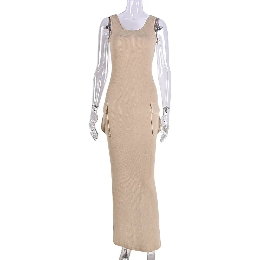 CUTENOVA MY23DS1213 2024 Casual Knit Sleeveless Sexy  Slim Fit  Hip  Long Dresses Women Bodycon Dress