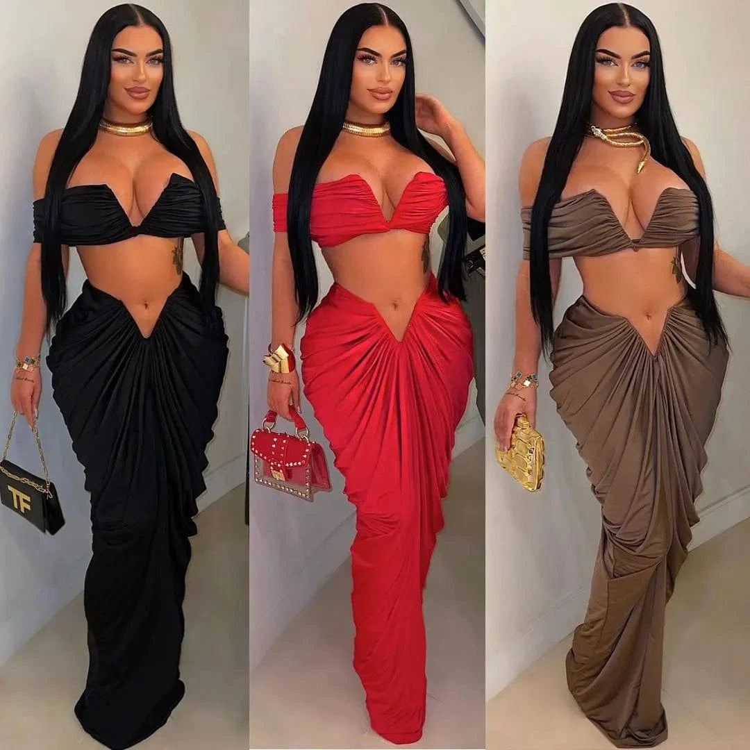 CUTENOVA MY24ST131 2024 PU Sexy Slit Leather Club Streetwear Women Skirt Set 2 Piece Women's Sets