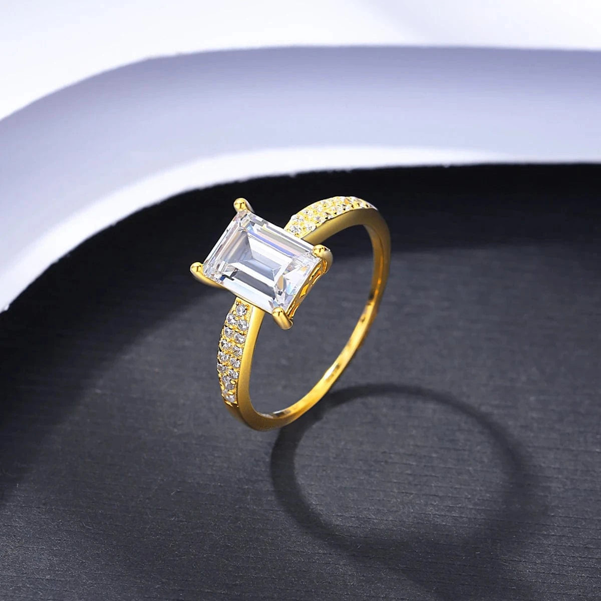 CZCITY Dainty Gold Unique Silver Lady 925 Trendy Cz Zircon Finger Golden Big Korean Emerald Cut Square Stone Ring