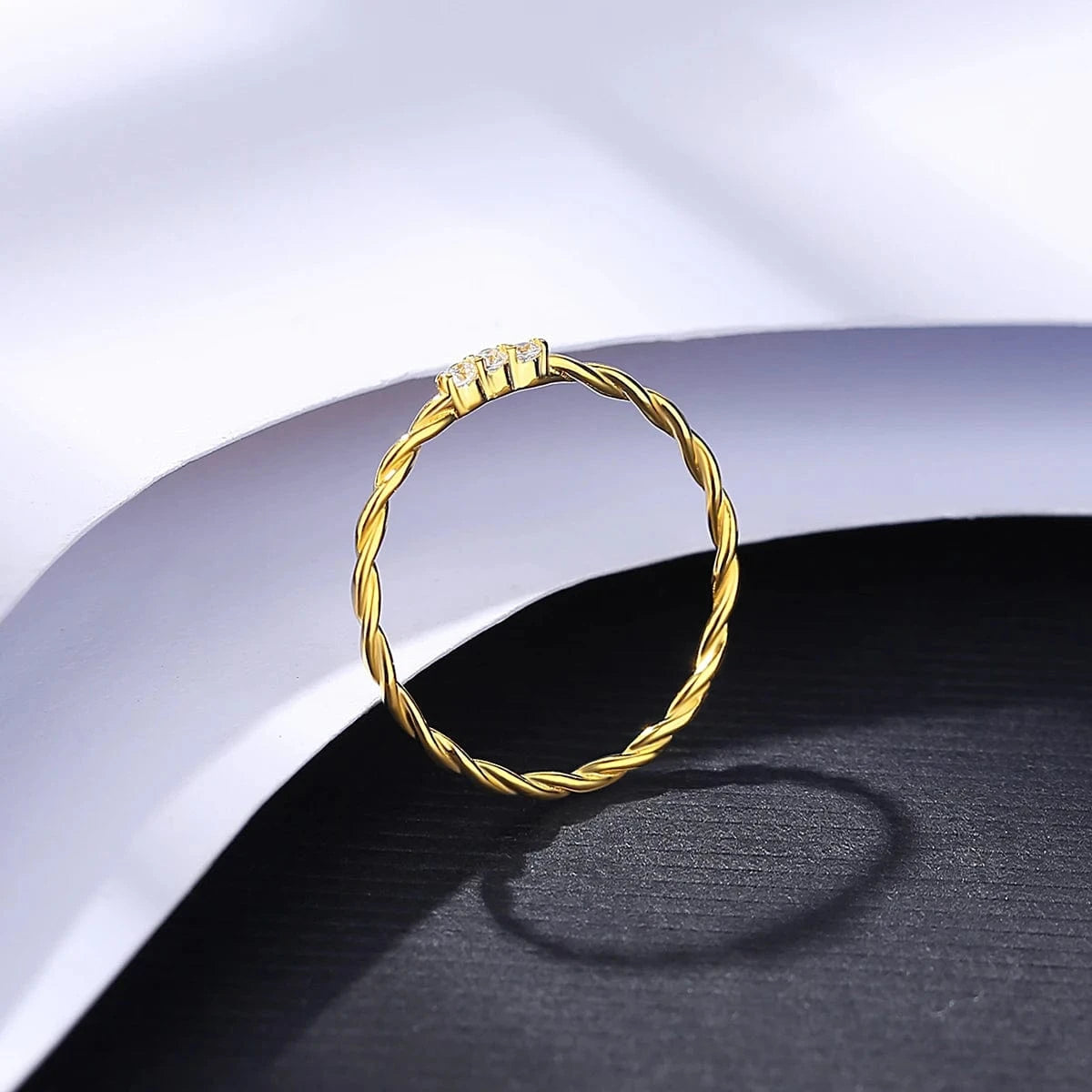 CZCITY Diamond Thin 925 Woman Gold Sterling Silver New Trendy Class Finger Micro Ring Minimalist