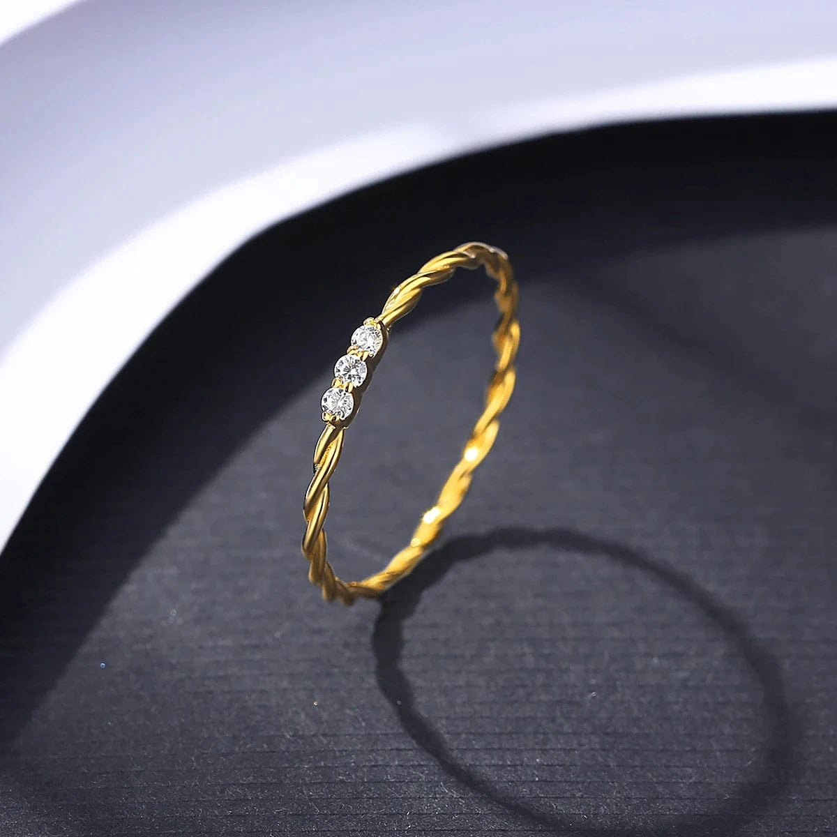 CZCITY Diamond Thin 925 Woman Gold Sterling Silver New Trendy Class Finger Micro Ring Minimalist