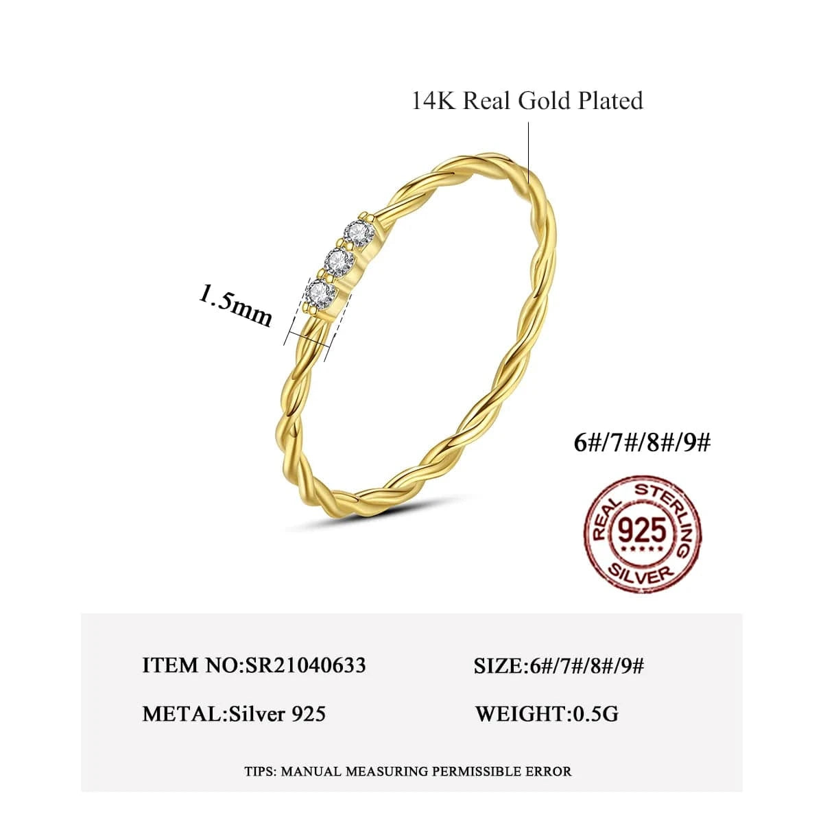 CZCITY Diamond Thin 925 Woman Gold Sterling Silver New Trendy Class Finger Micro Ring Minimalist