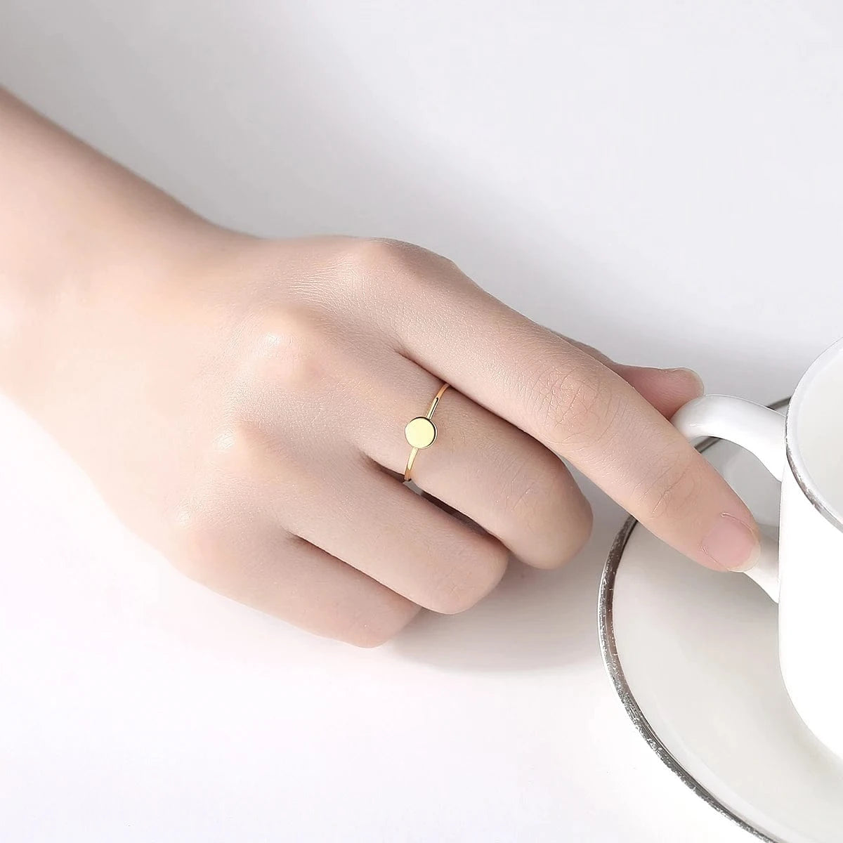 CZCITY Gold Plated Signet Finger Lady Fashion Metal Korean Pure S925 Sterling Dainty Unique Silver Ring