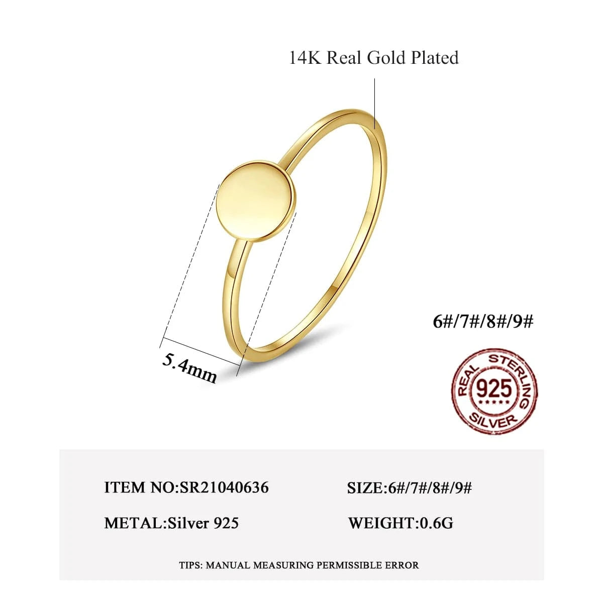 CZCITY Gold Plated Signet Finger Lady Fashion Metal Korean Pure S925 Sterling Dainty Unique Silver Ring