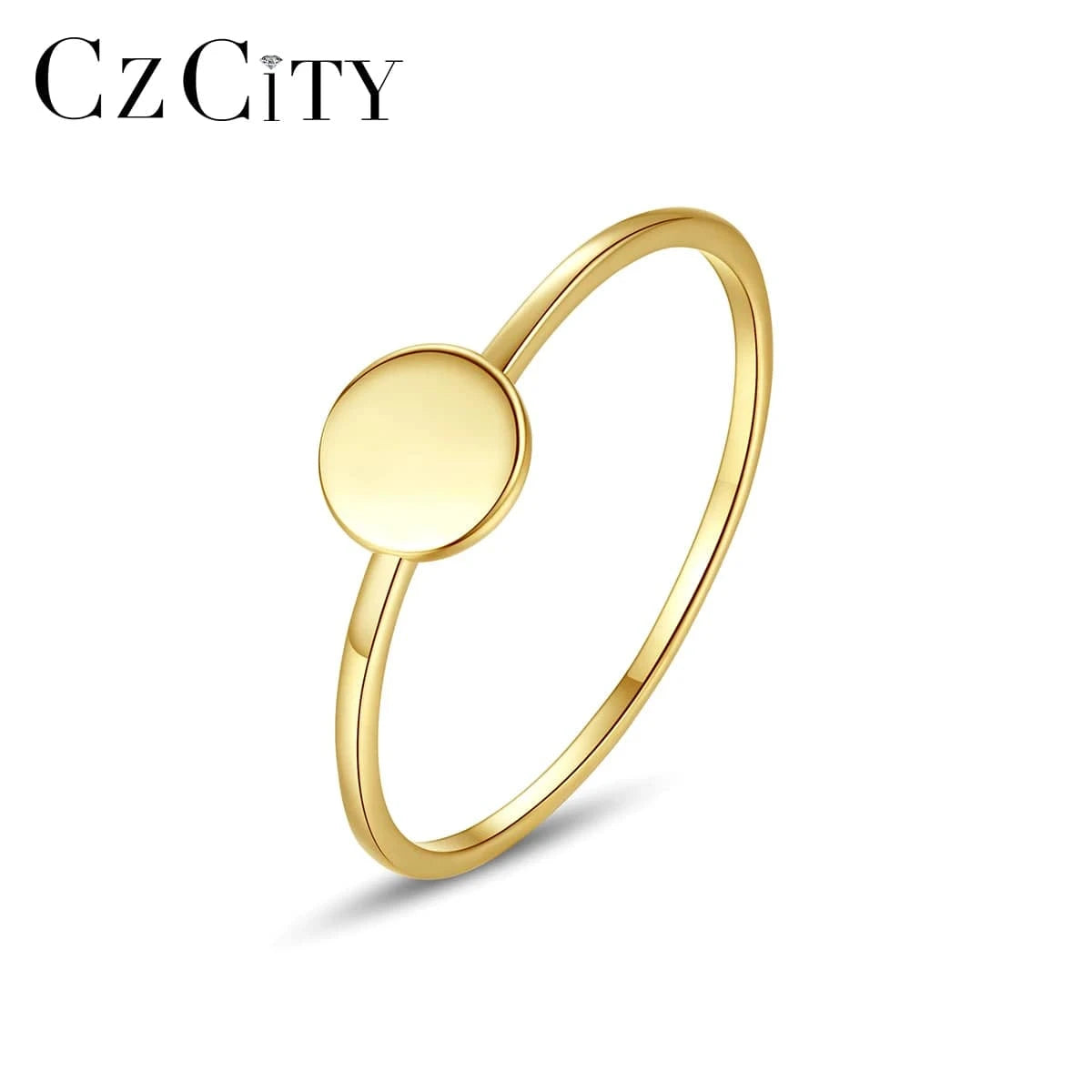 CZCITY Gold Plated Signet Finger Lady Fashion Metal Korean Pure S925 Sterling Dainty Unique Silver Ring