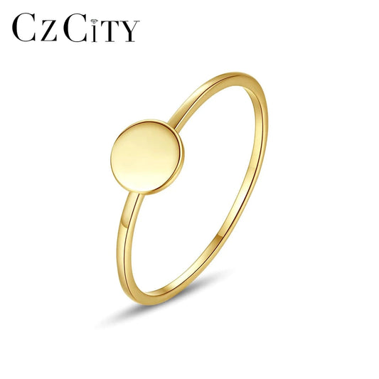 CZCITY Gold Plated Signet Finger Lady Fashion Metal Korean Pure S925 Sterling Dainty Unique Silver Ring