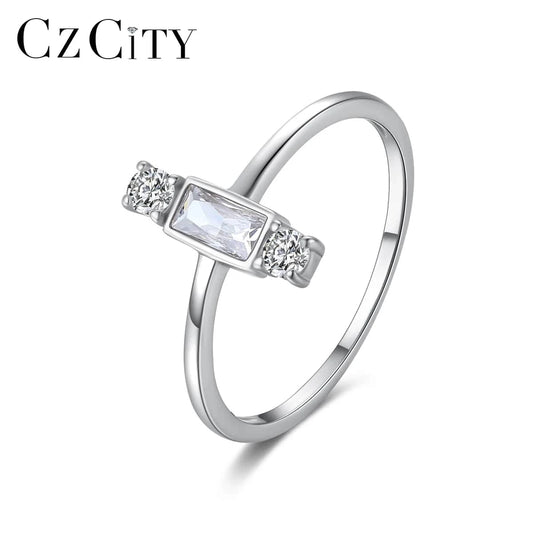 CZCITY Korean S925 Jewelry Woman Finger Minimalist Girl Metal Promise Sterling Silver 925 Geometric Ring