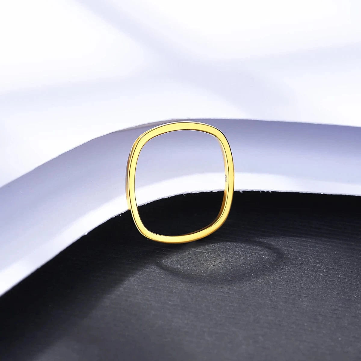 CZCITY Korean S925 Sterling Silver Gold Unique 925 Band Metal Finger Designed Dainty Woman Square Ring