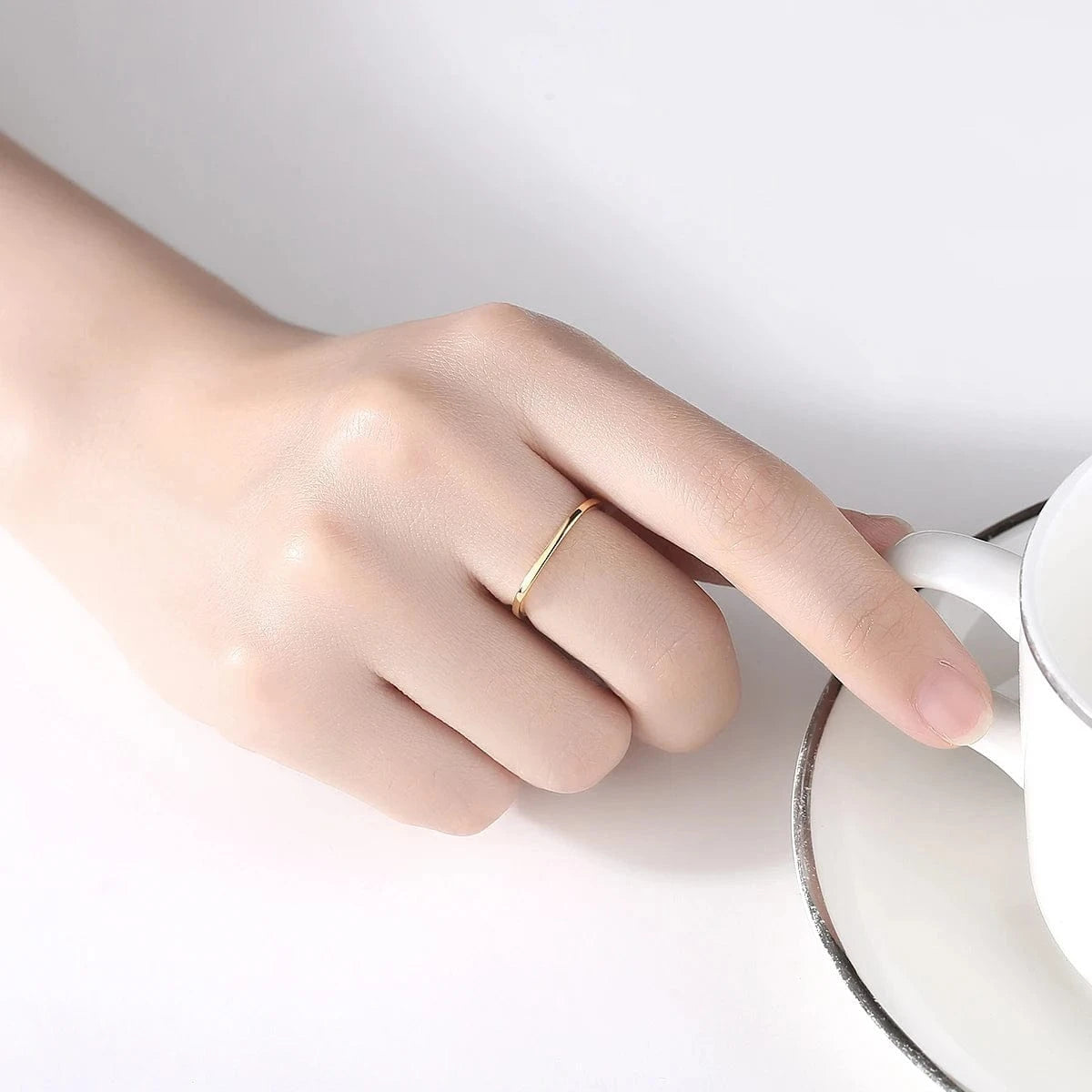 CZCITY Korean S925 Sterling Silver Gold Unique 925 Band Metal Finger Designed Dainty Woman Square Ring