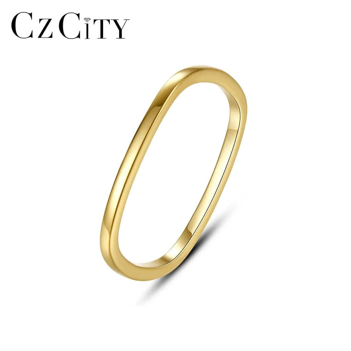 CZCITY Korean S925 Sterling Silver Gold Unique 925 Band Metal Finger Designed Dainty Woman Square Ring