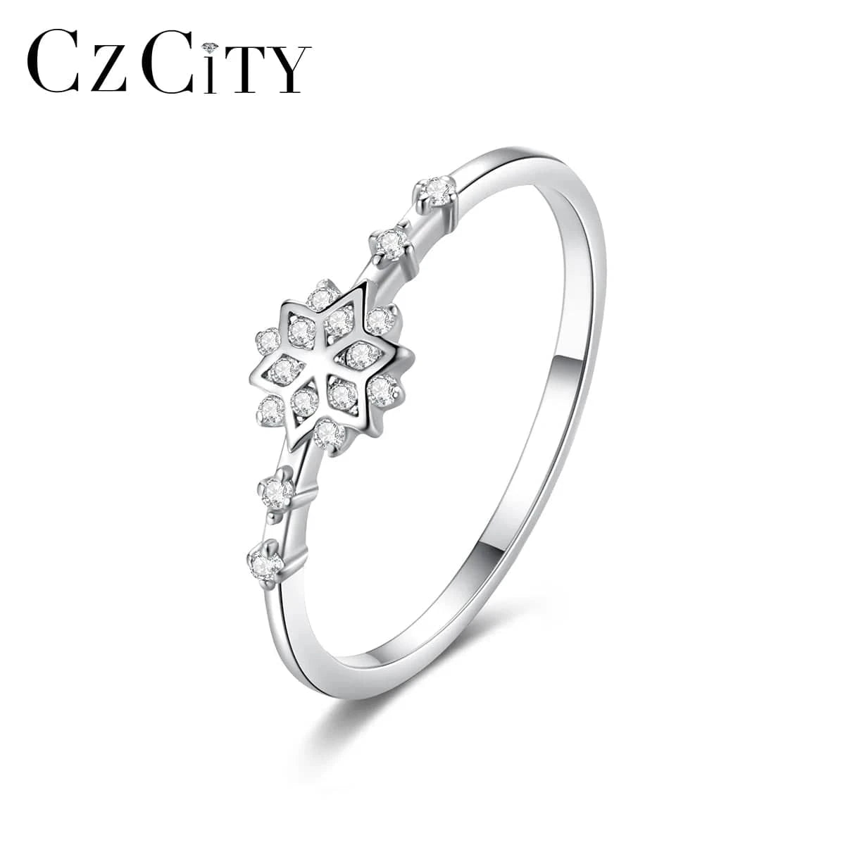 CZCITY Lady 925 Sterling Silver Jewelry Woman Trendy Snowflake Metal Korean Promise Finger S925 Minimalist Ring
