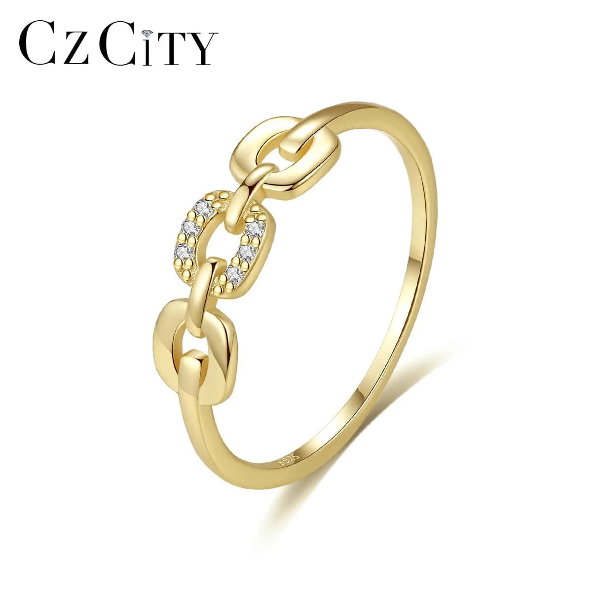 CZCITY Metal Trendy Jewelry Lady Cz Sterling 925 Plated Micro Zircon High Quality Silver Design For Girl Gold Ring