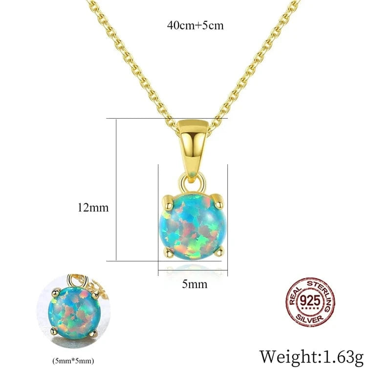 CZCITY Pure Sterling Silver 925 Necklaces for Women Colorful Round Opal Pendant Necklace Exquisite Jewelry