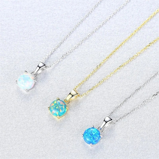 CZCITY Pure Sterling Silver 925 Necklaces for Women Colorful Round Opal Pendant Necklace Exquisite Jewelry