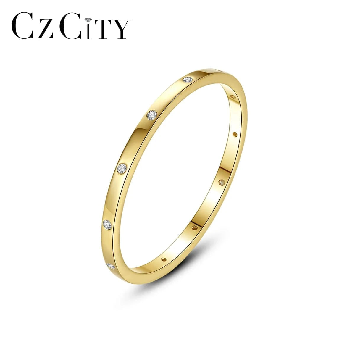 CZCITY S925 Sterling Woman Lady 925 Trendy Gold Plated Signet Cheap Finger Zircon Popular Silver Cz Ring