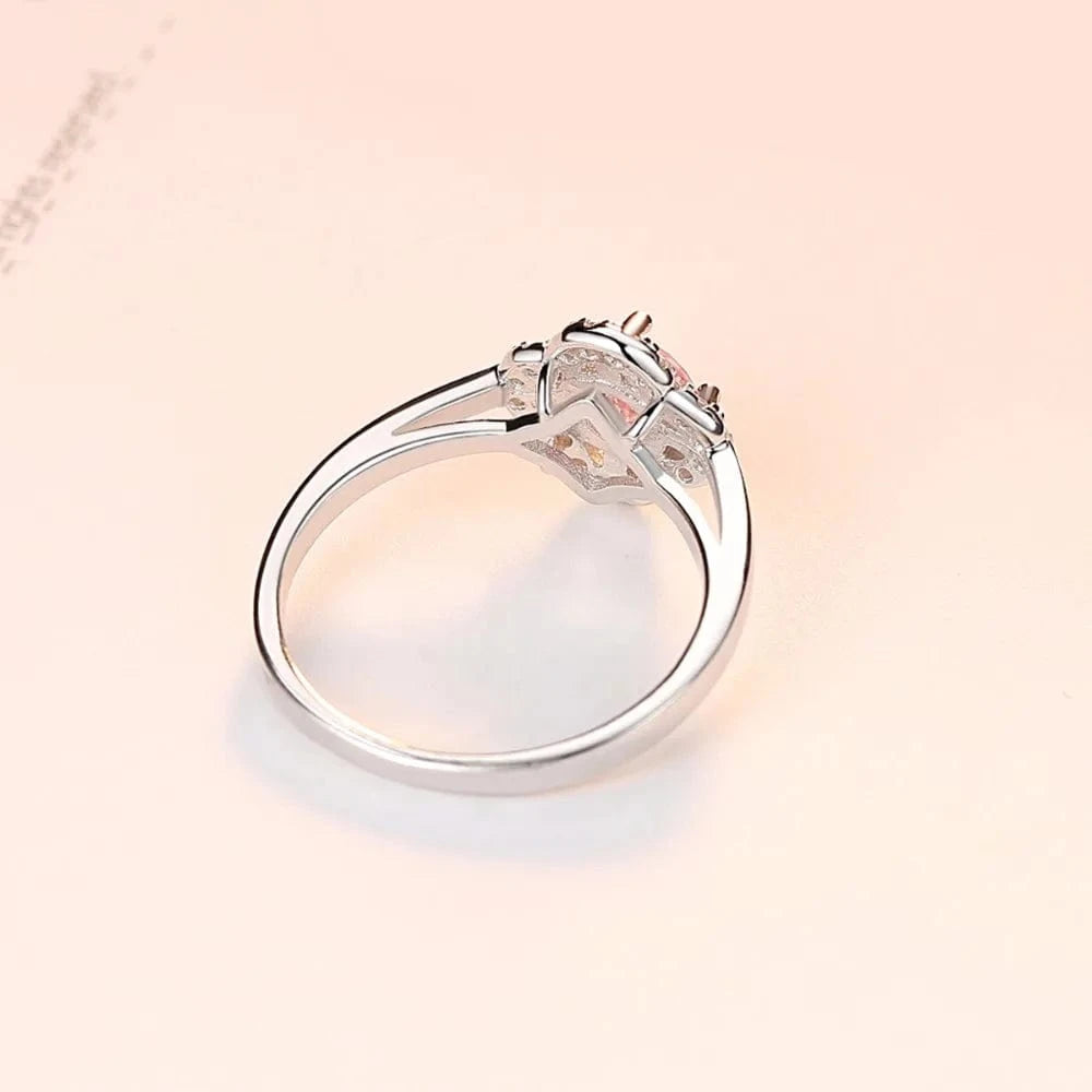 CZCITY Wholesale 925 Silver Flower Shape Wedding Ring With Clear&Pink Zircon Crystal Stone For Women Engagement Party Gift