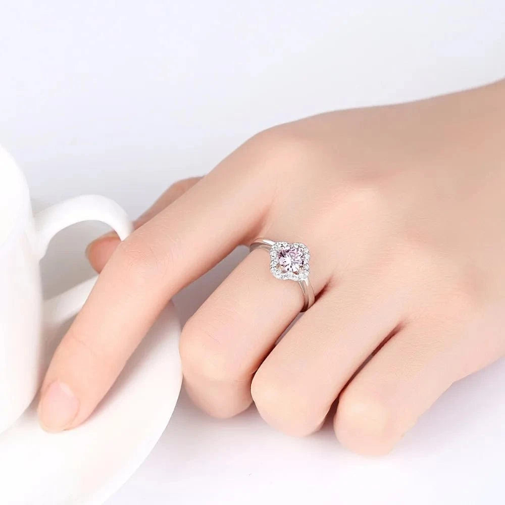CZCITY Wholesale 925 Silver Flower Shape Wedding Ring With Clear&Pink Zircon Crystal Stone For Women Engagement Party Gift