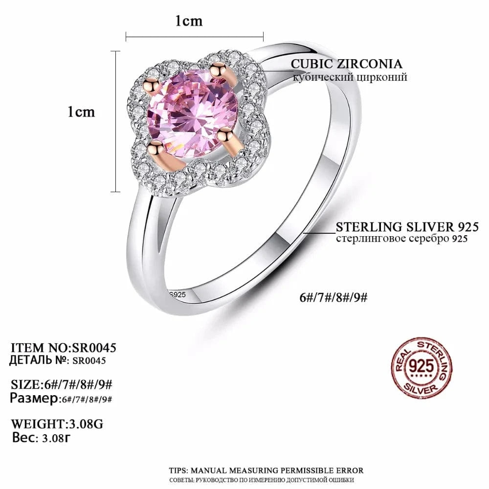 CZCITY Wholesale 925 Silver Flower Shape Wedding Ring With Clear&Pink Zircon Crystal Stone For Women Engagement Party Gift