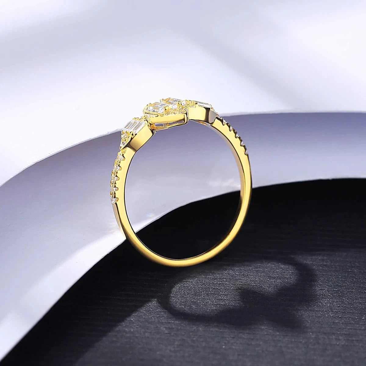CZCITY Woman Ladies Engagement Sterling Silver Geometric Diamond Jewelry Cubic Zirconia Gold Wedding Ring