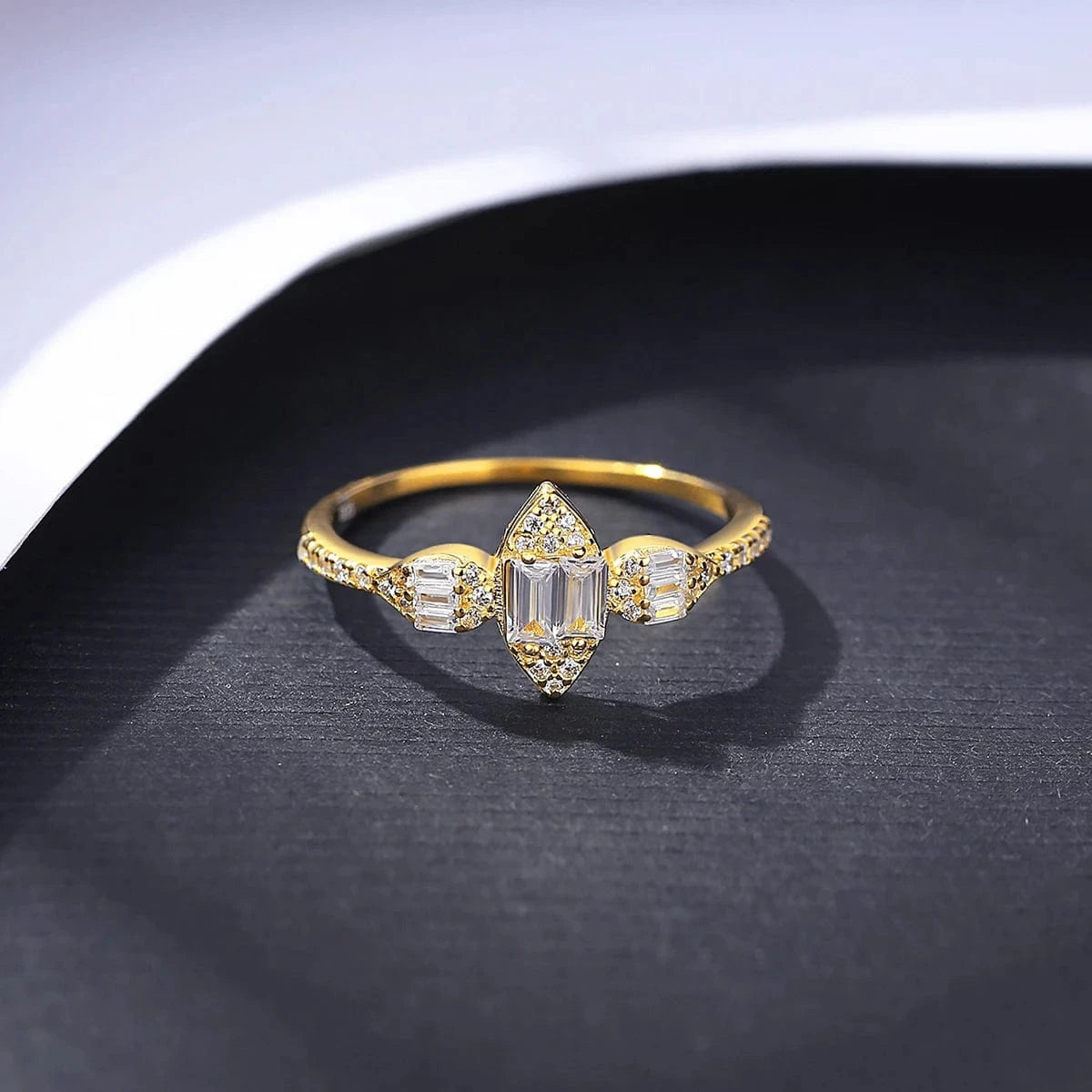 CZCITY Woman Ladies Engagement Sterling Silver Geometric Diamond Jewelry Cubic Zirconia Gold Wedding Ring