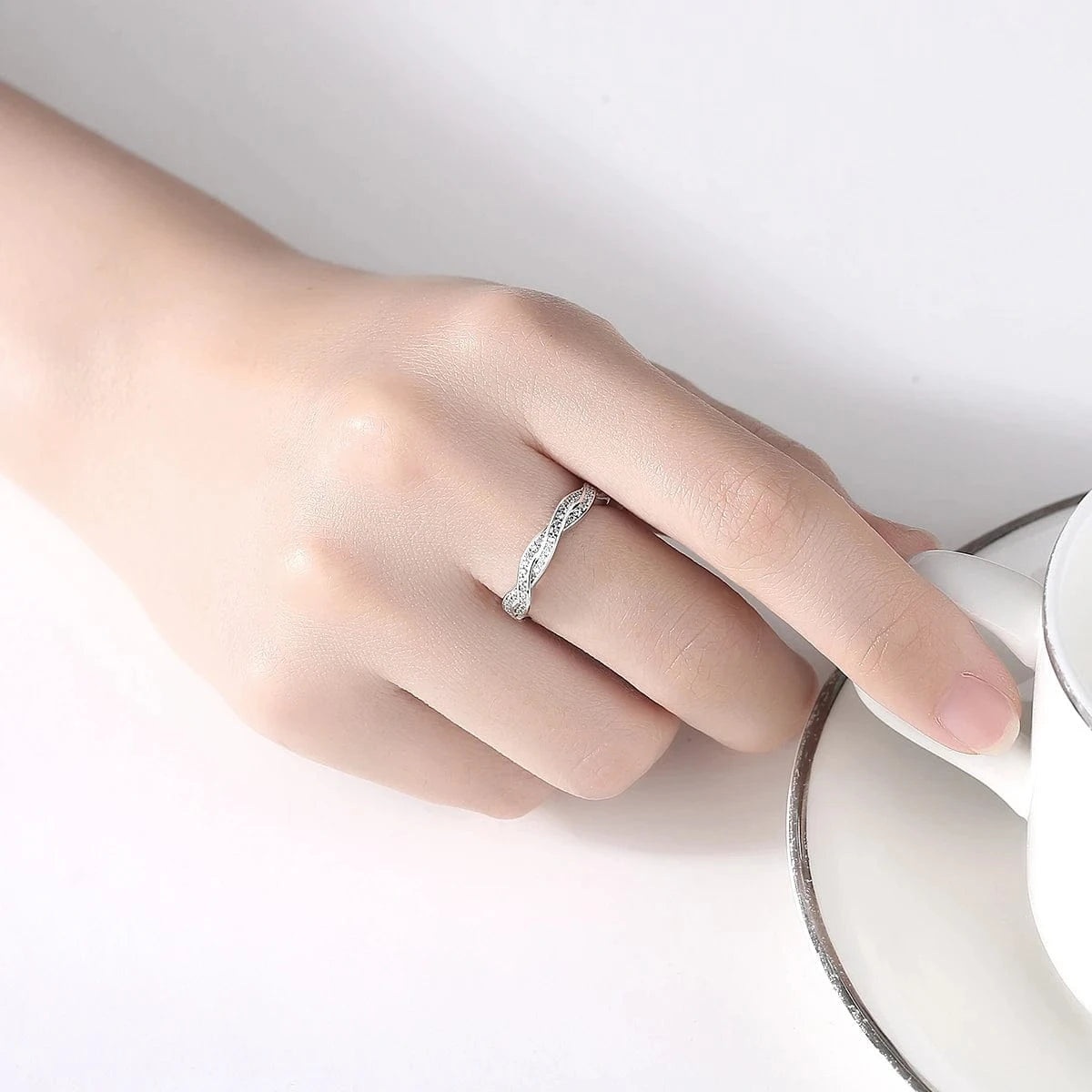 CZCITY Zircon Luxury Fashion 925 Silver Finger Korean S925 Sterling Jewelry Woman Wedding Band Ring