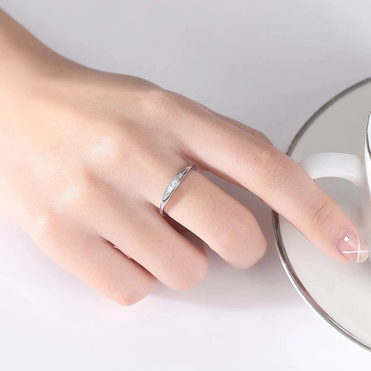 CZCITY Zirconium Pure Hand Fashion Jewelry Diamond Zircon Silver Design For Girl Chunky Ring