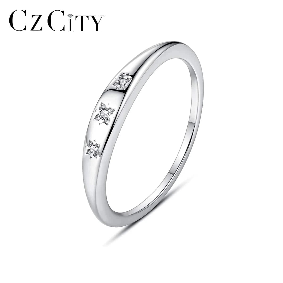 CZCITY Zirconium Pure Hand Fashion Jewelry Diamond Zircon Silver Design For Girl Chunky Ring