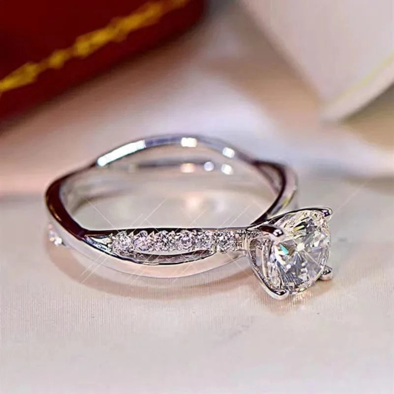 D Color Diamond Moissanite Ring 925 Sterling Silver 18K White Gold Plated Double Slim Waist Wedding Rings Classic Female Jewelry